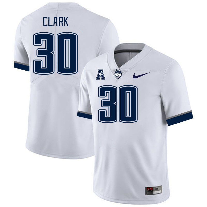 Men #30 Hunter Clark Connecticut Huskies College Football Jerseys Stitched Sale-White